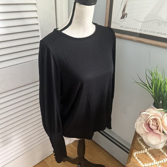 SUNDANCE Womens Top Small Black Long Puff Sleeve Jersey Knit Casual Grunge Chic - Picture 4 of 5